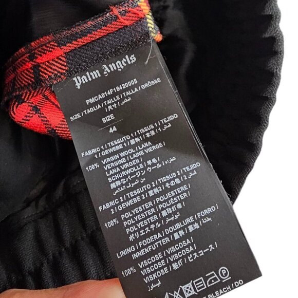 Palm Angels Mens Red & Black Logo Wool Trousers, Zip Bottom, Plaid, Pants, 44/XS - Picture 8 of 12